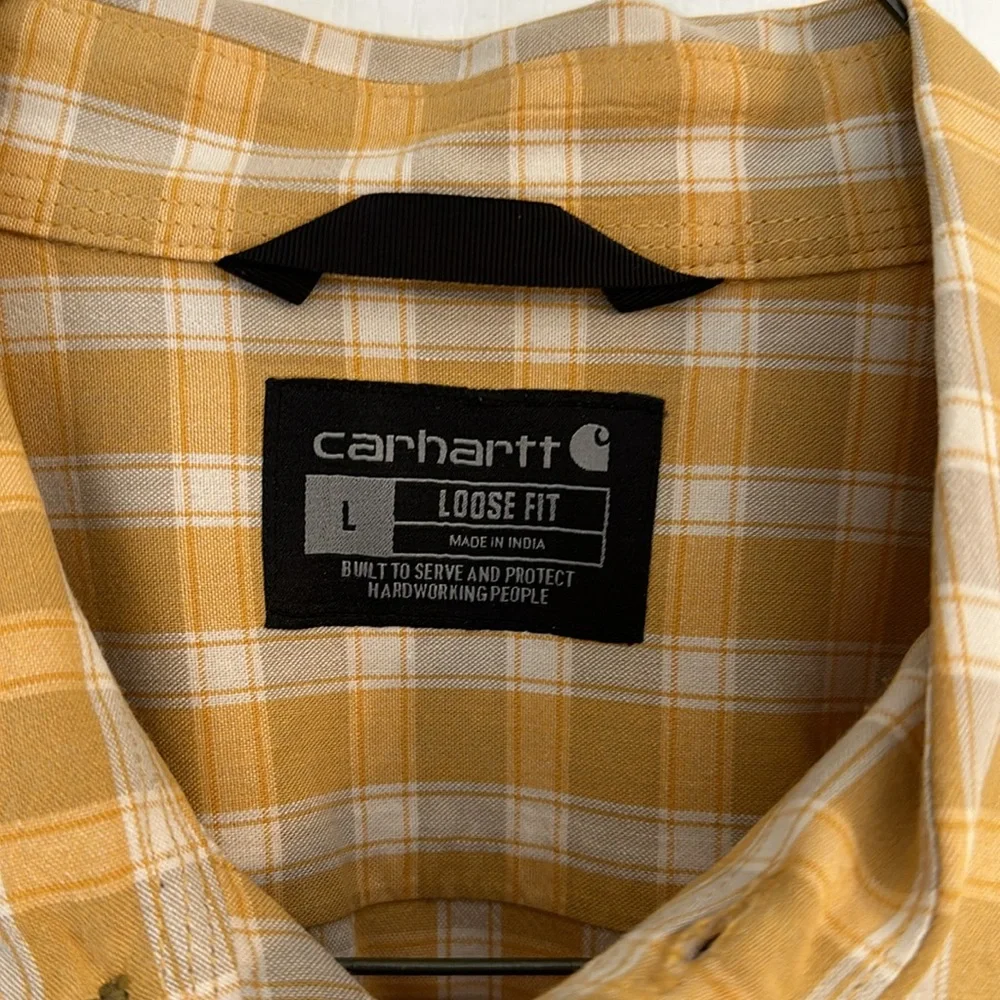 Carhartt Shirt Mens Medium Loose Fit Plaid Button Down Short Sleeve Large - Picture 2 of 4